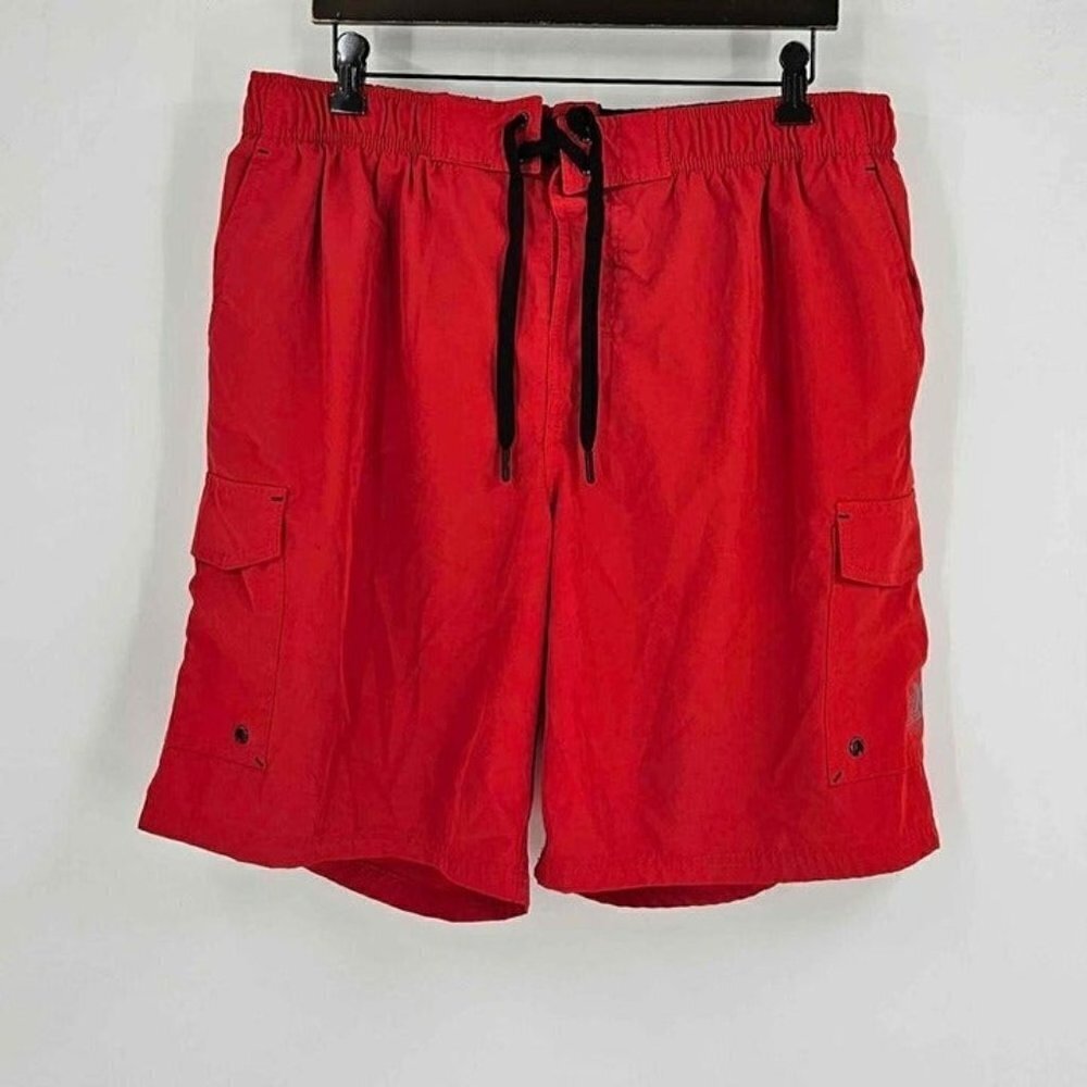 Zeroxposur Mens Solid Red Stretch Poly Knit Lined Board Shorts Swim Trunks Sz XL